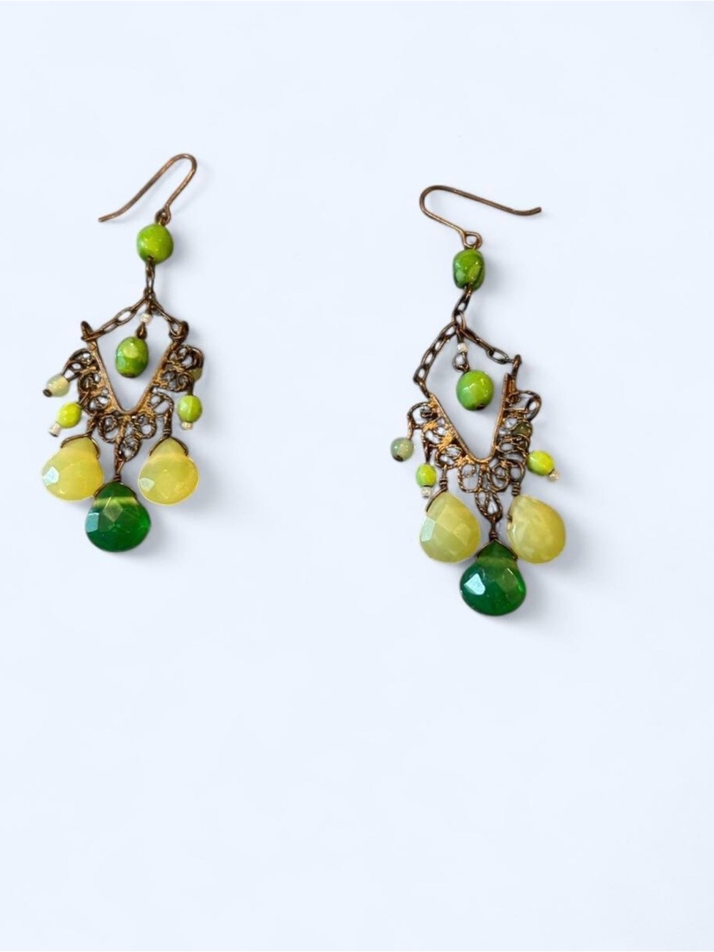 Green Beaded Chandelier Earrings